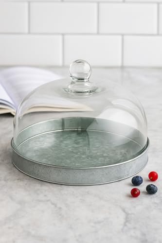 The Lakeside Collection Glass Domed Serving Plate for Confectionery and Baked Goods - Galvanized
