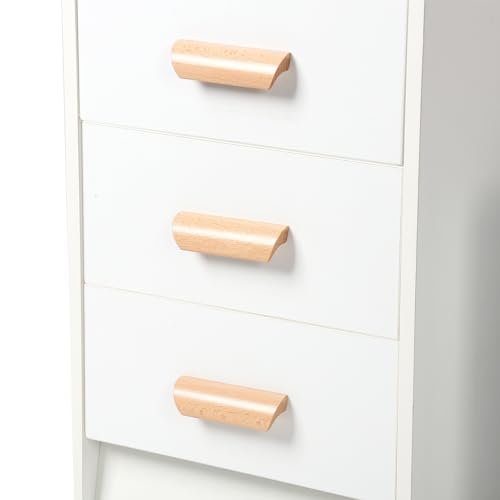 cdar Makeup Vanity Desk with Mirror and Lights, Multifunctional 3 Colour Light Modes Bedroom Dressing Table wih Drawers Shelves Chair Wooden Handles and a Lock Easy Assembly Vanity desks White - Thumbnail 5