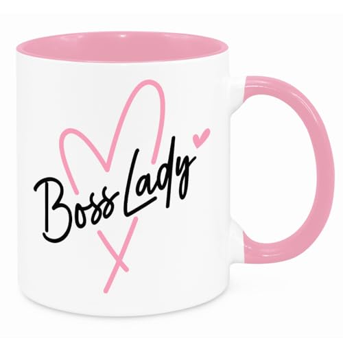 Cherish Charlie Designs Boss Lady Mug - Funny Novelty Gift Silly Present Mug Birthday Christmas for Mum Dad Friend Sister Brother Grandparents for Man Woman Secret Santa Work Quotes (Pink)