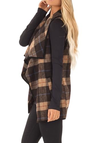 Image of YACUN Women Plaid Vest Lapel Open Front Sleeveless Cardigan