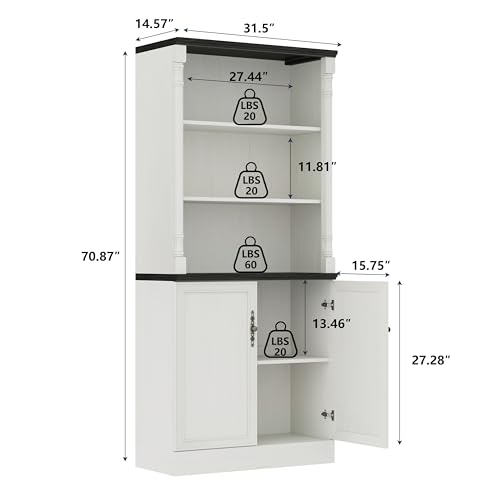 Image of 71'' Tall Bookshelf with Doors, Bookcase Storage Cabinet with 5-Tier & Adjustable Shelves, Wooden Deep Book Shelf for Living Room, Office, Antique White