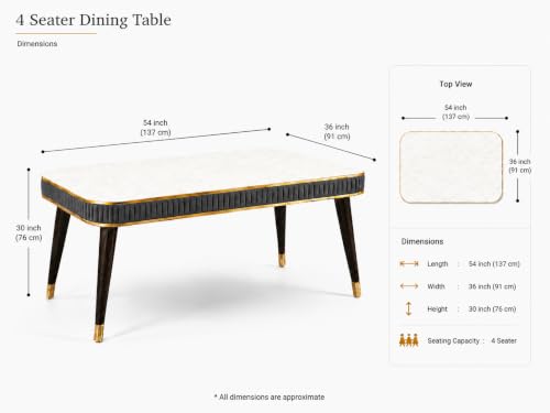 Image of WOODEN SPACE Majestic 4 Seater Wooden Dining Table Set | Urban Marble Top Dining Table with Chairs for Dining Room & Kitchen (Dark Grey Majestic Backline)