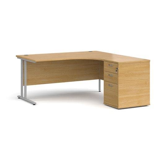 Image of Office Monster Cooper right hand ergonomic desk 1600mm with silver cantilever frame and desk high pedestal - oak