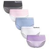 Reebok Girls Underwear Hipster Panties - 5 Pack Soft Seamless Stretch Performance Briefs Underwear for Girls, Size 12-14, White/Blue/Grey/White/Purple