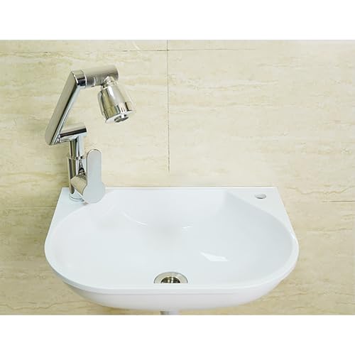 XRB2050 Blanco Lavamanos Mural, Lavabo Sobre Encimera con Kit de Desagüe, Plastico Lavabo de Baño para Guardarropa Baño Aseo Montaje en Pared 42x30x14 cm F Grifos de Agua Caliente y Fría