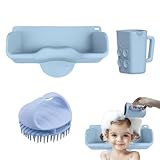 Hair Washing Station for Kids and Teens,Tear-Free Shampoo Buddy with Neck Support for Sink or Bathtub Station Includes Washing Pad and Easy-Pour Cup (Blue)