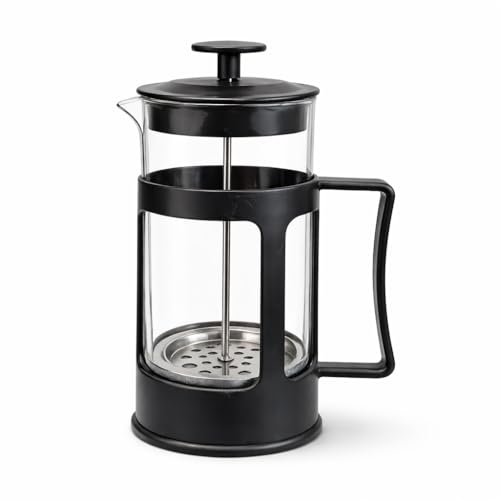 Globly Caffettiera e Teiera Manuale 600ml in Vetro con Filtro in Acciaio Inox | Caraffa per Caffè e Tè Multiuso Nero