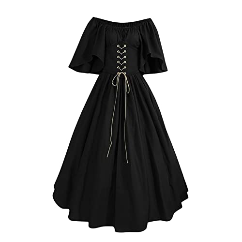 Zeiayuas Damen Renaissance Maxikleid Vintage Mittelalterkleid Viktorianisches Mittelalter Kleid Sexy Schulterfrei Abendkleid Elegant Court Partykleid...