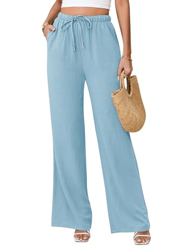 Image of Linen Pants for Women Flowy Palazzo Pants Boho High Waist Wide Leg Trousers Summer Beach Vacation Outfits 2026
