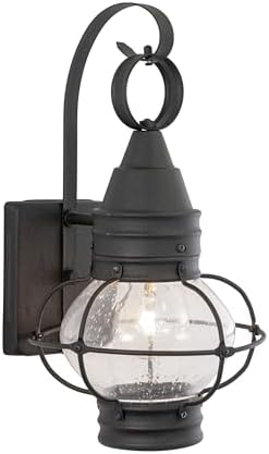 VAXCEL Chatham 13.5 in. H 1-Light Textured Black Coastal Outdoor Wall Sconce Made of Durable Steel, Clear Seeded Glass Shade, LED Compatible, Use for Exterior Porch Patio Front Door or Garage