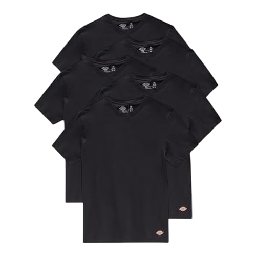 Dickies Men’s Crew Neck Short Sleeve Undershirt 5 Pack (US, Alpha, Small, Regular, Regular, Black)