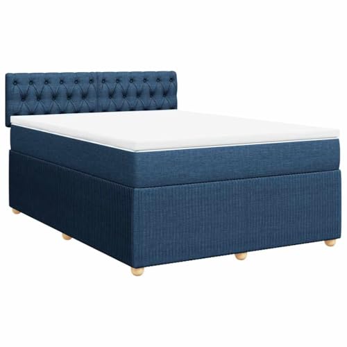 vidaXL Boxspringbett, Doppelbett mit Matratze Matratzenauflage, Bettgestell mit Kopfteil, Polsterbett Bett für Schlafzimmer, Blau 140x200cm Stoff vidaXL Boxspringbett, Doppelbett mit Matratze Matratzenauflage, Bettgestell mit Kopfteil, Polsterbett Bett für Schlafzimmer, Blau 140x200cm Stoff