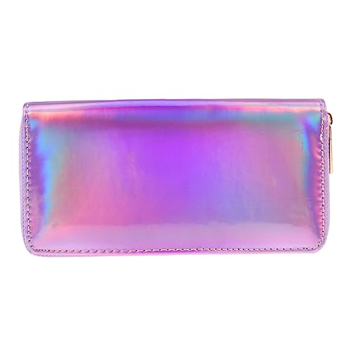 Sparking Sequins Long Purse for Women Iridescent Wallet with Zipper Coin Pocket Stylish Clutch Bag for Special Occasions Violet Color for Cards and Coins