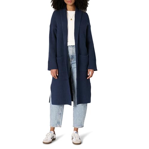 Amazon Essentials Womens Oversized-Fit Cotton Blend Heavyweight Texture Stitch Long Cardigan Sweater Navy Medium