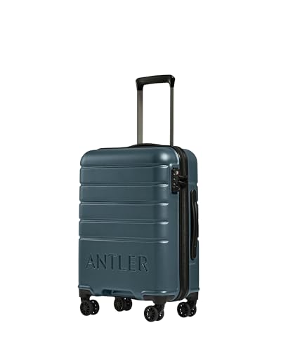 ANTLER - Logo Hard Shell Cabin Suitcase 55x40x20cm 38L Lightweight & Small 4 Spinner Wheels - Adjustable Handle Carry On TSA Lock - Blue Grey