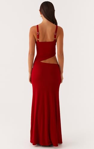 Image of NUFIWI Women Bodycon Spaghetti Strap Cutout Maxi Dress Hollow Sexy Fitted Dresses Sleeveless Stretch Slip Long Dress
