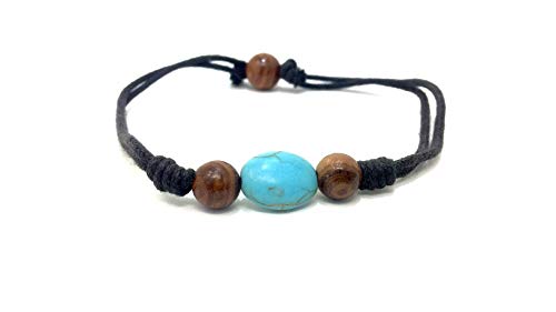 Preisvergleich Produktbild Armband aus echten Olivenholzperlen 10mm mit Türkisen ovalen Schmuckstein 8mm - handgemacht - Naturprodukt größenverstellbar