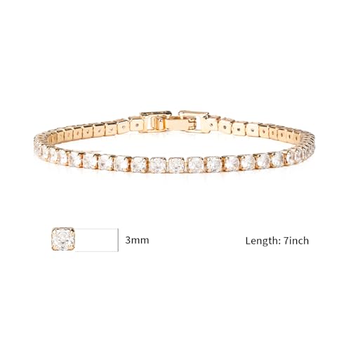 18K Gold Plated 3mm Cubic Zircon Classic Tennis Bracelets for Women 7 Inch3