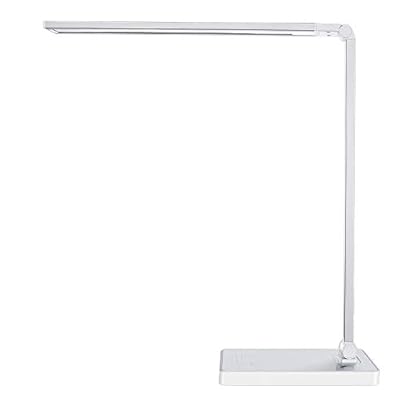 PHIVE Dimmable LED Desk Lamp with Fast Charging USB Port, Touch Control, 8-Level Dimmer, 4 Lighting Modes, Aluminum Body, Eye-Care LED Table Lamp for Bedroom/Reading/Study (Silver)