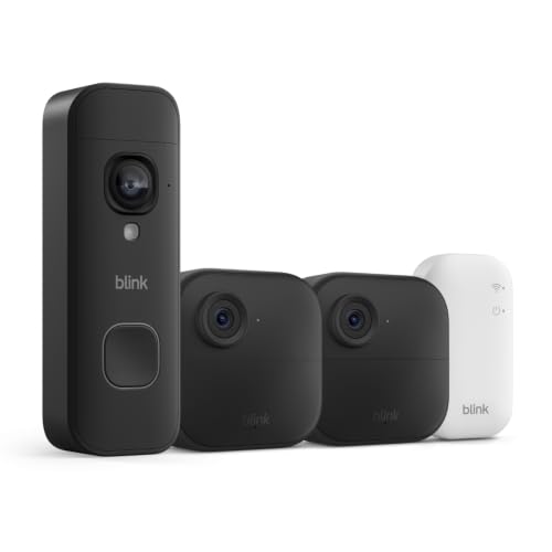 Image of Blink Outdoor 4 and Battery Doorbell 2K+ (newest model) - Two-year battery 1080p cameras and 2K battery doorbell. Sync Module Core included - 2 Cameras + Doorbell (Black)