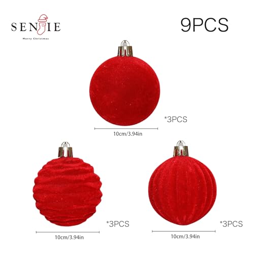 Image of 4inch Velvet Ornaments for Christmas Tree, 9 pcs Flocked Christmas Balls Set Assortment for Xmas Tree Holiday Decor