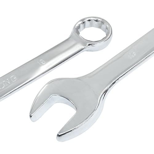 Image of Hordion 19mm Metric Combination Wrench Spanner with Box End and Open End | 12-Point Box End, Open End, Mirror-Chrome Plated, High Carbon Steel