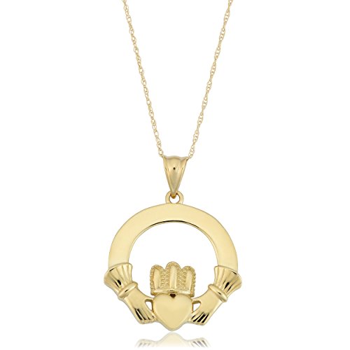 Kooljewelry 10k Yellow Gold Claddagh Necklace (18 inch)
