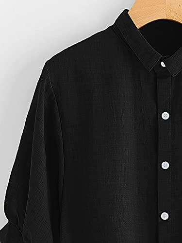 Image of Milumia Women's Collar Lantern Short Sleeve Pleated Hem Button Down Work Blouse Shirt Top