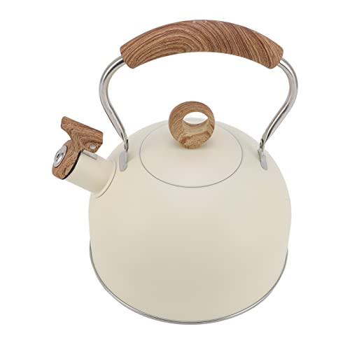 Tetera de Acero Inoxidable con Silbato de 2,5 Litros con para Estufa Eléctrica, Estufa de Gas, Tetera Beige (Beige)