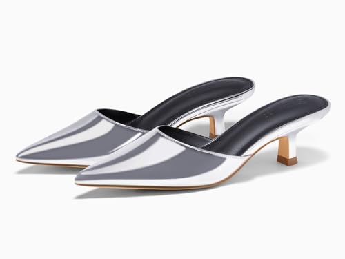 Image of Coutgo Womens Kitten Low Heels Mules Closed Pointed Toe Pumps Slip On Backless Dress Shoes