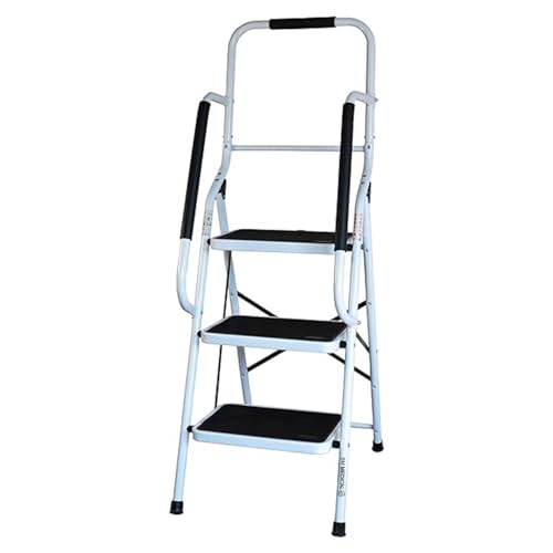 Escabeau BM Médical ESC-3-MC avec Main Courante, 3 marches - Échelle Multi-Usage intérieur et à l'extérieur