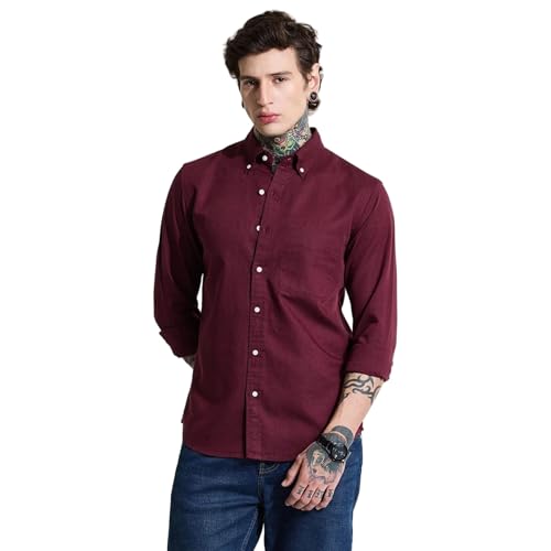 Image of SNITCH Men Casual Shirt | Slim Fit Full Sleeve Button-Down Collar Solid Design | Premium Cotton Linen Blend & Breathable Fabric for Office, Semi-Formal & Everyday Wear