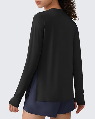 G4Free Long Sleeve Workout Shirts for Women UPF 50+ Athletic Tops Crew Neck Casual Tees with Thumbholes Moisture Wicking(Black,S) — view 3