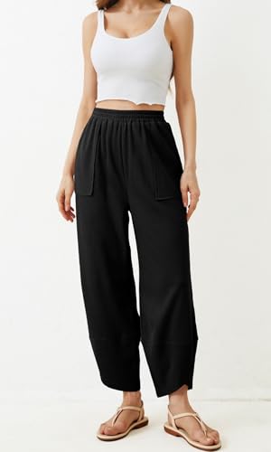 Cicy Bell Womens Baggy Wide Leg Pants Casual Elastic Waisted Palazzo Harem Pants with Pockets, Black, XXL