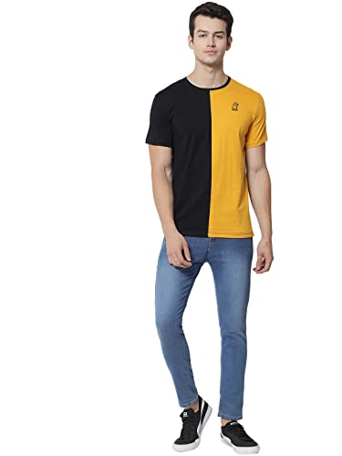 Image of RABBY Men's Cotton Regular Fit Vertical Half-Half Color Block Round Neck T-Shirt
