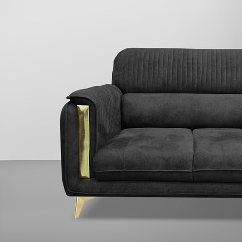 Image of Casaliving Gelio 2 Seater Sofa Set for Living Room (Black Colour) Premium Fabric Sofa