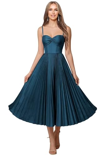 Satin Bridesmaid Dresses for Women Spaghetti Straps A Line Pleated Formal Wedding Guest Dress