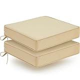WEOAVRY Outdoor Chair Cushions Set of 2, Waterproof Patio Chair Cushions, Patio Furniture Cushion with Ties, Outdoor Wicker Replacement Seat Cushion, 24 x 24 x 4 inch, Beige