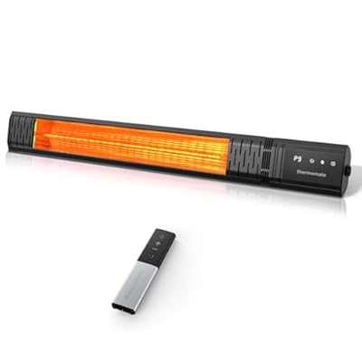 thermomate Outdoor Heater for Patio, 1500W IP65 Electric Infrared Heater for Outdoor Use with Low Glare Schott Glass, Plug-in 120V Black