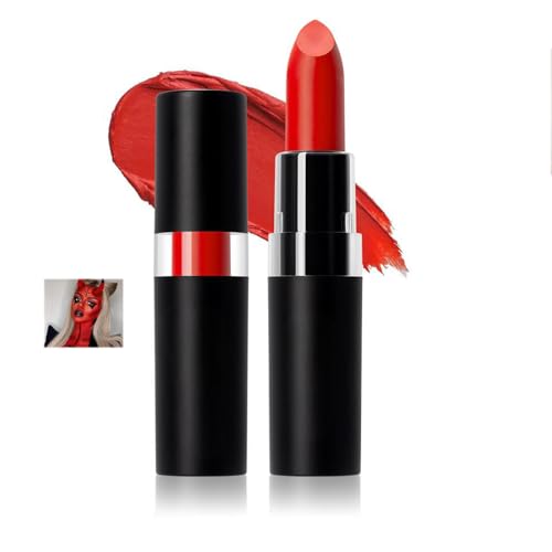 Professional Face & Body Paint Stick Kit - Cream Blend Makeup Stick Rainbow Matte Lipstick with Glitter Safe Long-Lasting SFX for Halloween Sports Theater Festival Party Cosplay (Red)