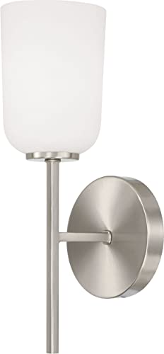 Image of HomePlace by Capital Lighting 648811BN-542 Lawson Transitional Soft White Glass Bell Wall Sconce, 1-Light 100 Watt, 14 inch H x 5 inch W, Brushed /Satin Nickel
