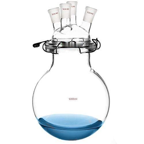 Glass Reactor 24/40 Four Necks Round Bottom 4-Neck Lab Reaction Kettle with Lid and Steel Clamp (20000ml)