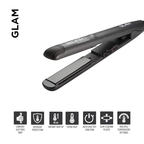 IKONIC Glam Hair Straightener For Women With Professional Cutting-Edge Floating Tourmaline Ceramic Plates Auto Controlled Heat Setting Super Stylish Quick Heat Up & Easy To Use,Black view 2