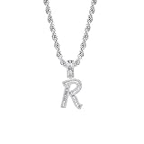 GUCY Initial Pendant Necklace Iced Out Cubic Zirconia Letter Pendant Chain Personalized Name Necklace for Women Gift(Silver R, 24)