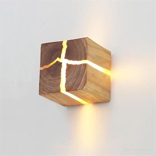 Lámpara de pared de madera para pasillos oscuros aplique de resina LED cubo 2