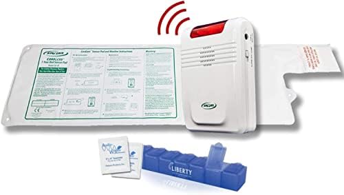 Smart Caregiver Wireless Bed Alarm System – Cordless Weight Sensing Bed Alarm Pad (10” x 30”) with Remote Alert Monitor, Free Individual Cleaning Wipes and Liberty 7 Day Pill Box