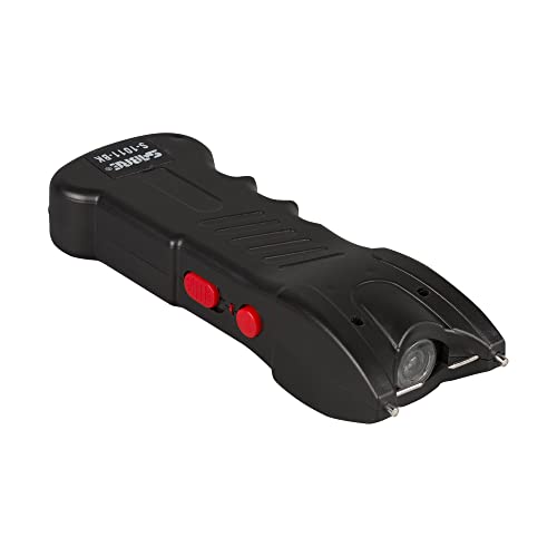 SABRE Stun Gun with Flashlight and Belt Holster, .84 Microcoulombs (µC) Charge, 120 Lumen Flashlight, High, Low, and Strobe Light Modes, Safety Switch, Rechargeable, Ergonomic Grip, Compact Design