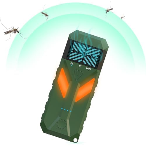 OBEST - Antimosquitos portátil eléctrico con gancho colgante, lámpara de bolsillo, 2 modos de brillo, doble lado para exteriores, 6600 mAh batería, camping, senderismo