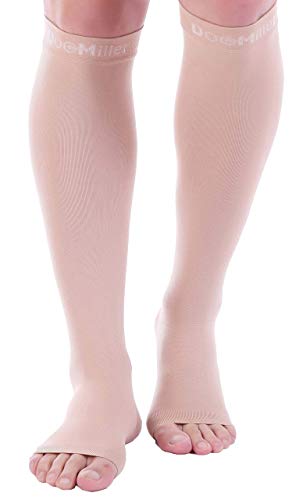 Doc Miller Open Toe Compression Socks – 1 Pair Compression Socks Women & Men 20-30mmHg Support Stockings Travel DVT Shin Splints Varicose Veins Legging Medical Grade Nurse (Skin Open Toe , X-Large)