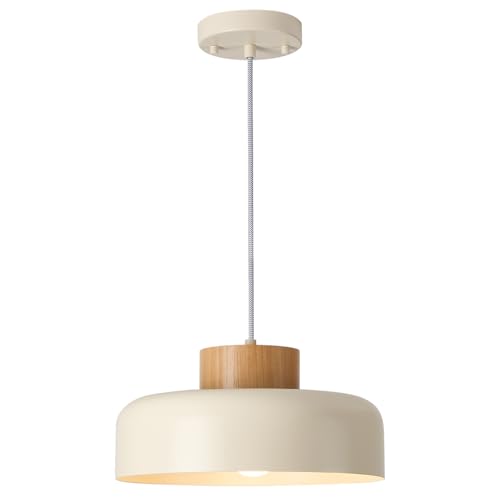 Modern Pendant Lights,12.6 inch,Natural Wood Cap,Simple Hanging Light Fixture for Kitchen Island,Dining Room